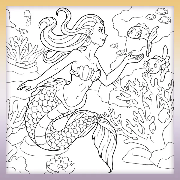 Sirena con pez | Dibujos para colorear